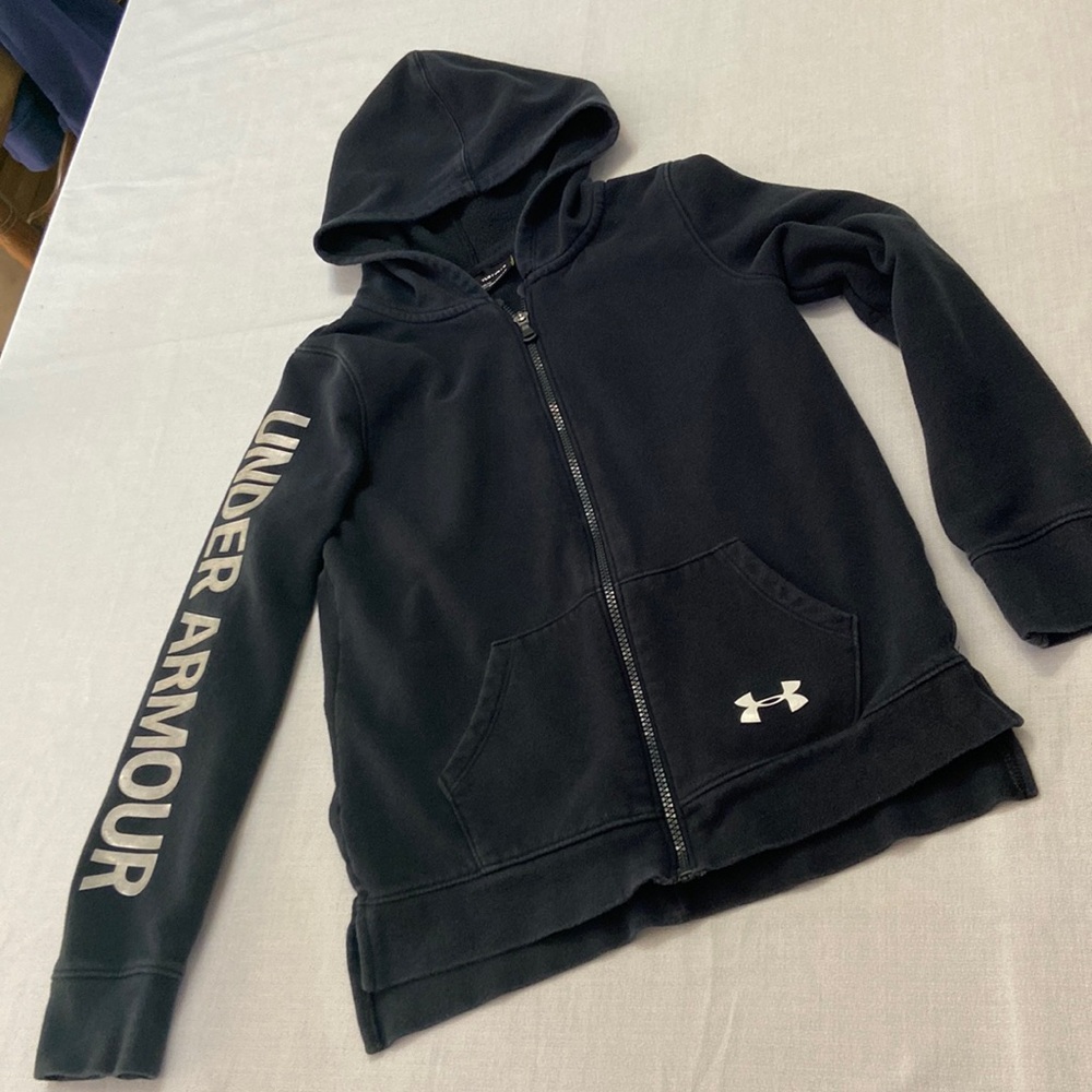 Under Armour Boys ColdGear Zipper Front Split Hem Black Hoodie- Size L